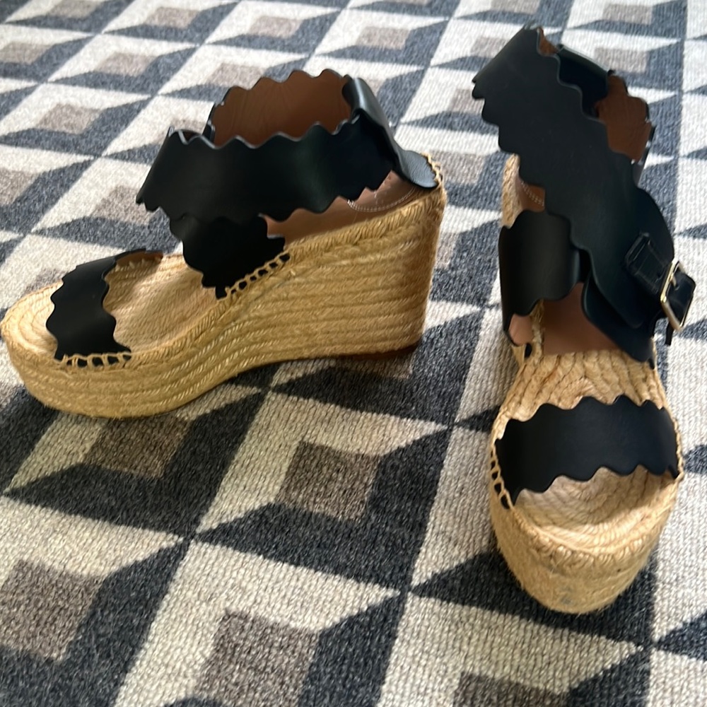 Chloe platform criss cross black sandals heel wedges US 8 / 38. Pre owned.